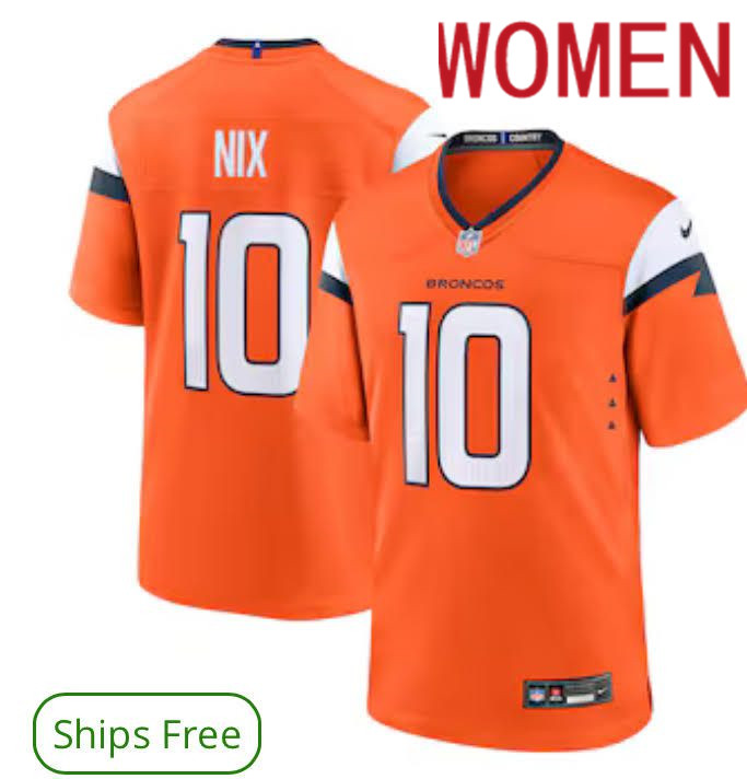 Women Denver Broncos #10 Nix Nike Orange 2024 NFL Draft First Round Pick Player Game Jersey